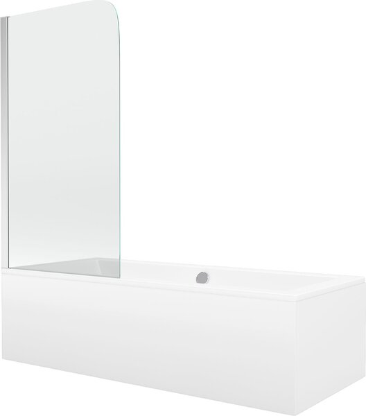 Mexen Cube téglalap alakú kád 180 x 80 cm burkolattal és 1-szárnyú paravánnal 80 cm, átlátszó, króm