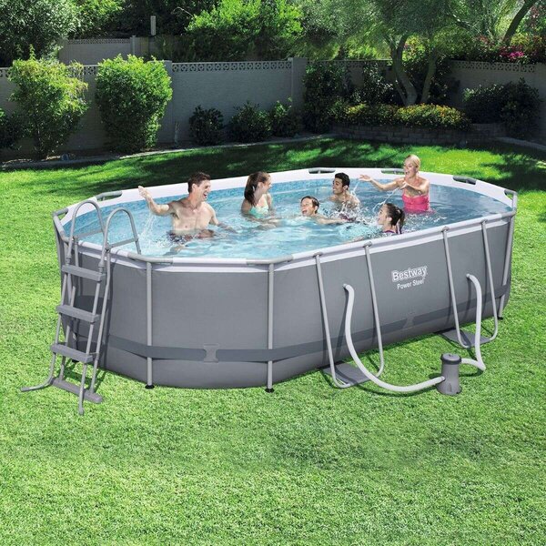 Bestway Sanremo ovális Fémvázas medence vízforgatóval, ChemConnect adagolóval, létrával és medence takaróval 488x305x107cm (FFA687)