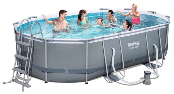 Bestway Sanremo ovális Fémvázas medence vízforgatóval, ChemConnect adagolóval, létrával és medence takaróval 488x305x107cm (FFA687)