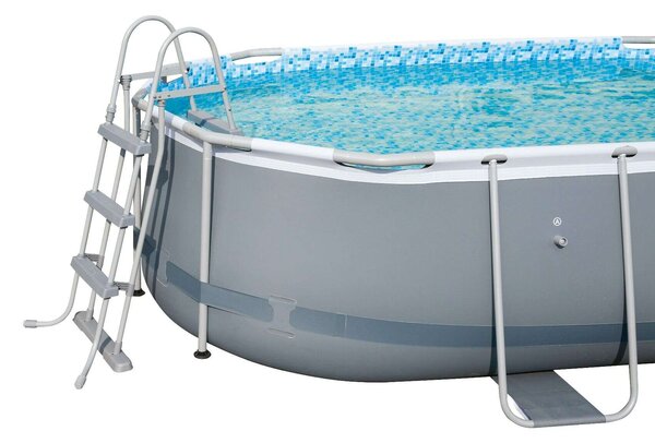 Bestway Sanremo ovális Fémvázas medence vízforgatóval, ChemConnect adagolóval, létrával és medence takaróval 488x305x107cm (FFA687)