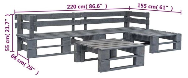 Raklap Ülőgarnitúra - Szürke Fa - 4 részes - 220x155cm