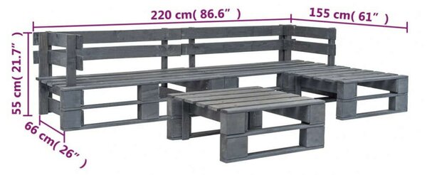 Raklap Ülőgarnitúra - Szürke Fa - 4 részes - 220x155cm