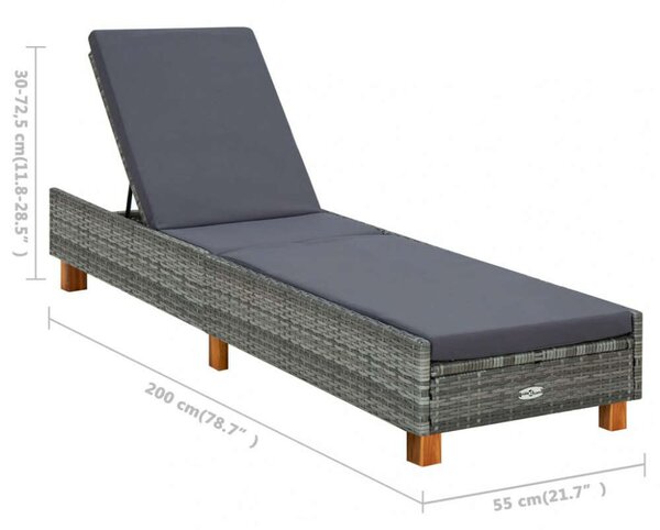Polyrattan Napozóágy - Szürke - 200cm