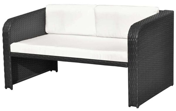 4-részes fekete polyrattan kerti bútorszett párnákkal