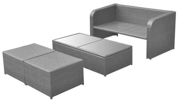4-részes fekete polyrattan kerti bútorszett párnákkal
