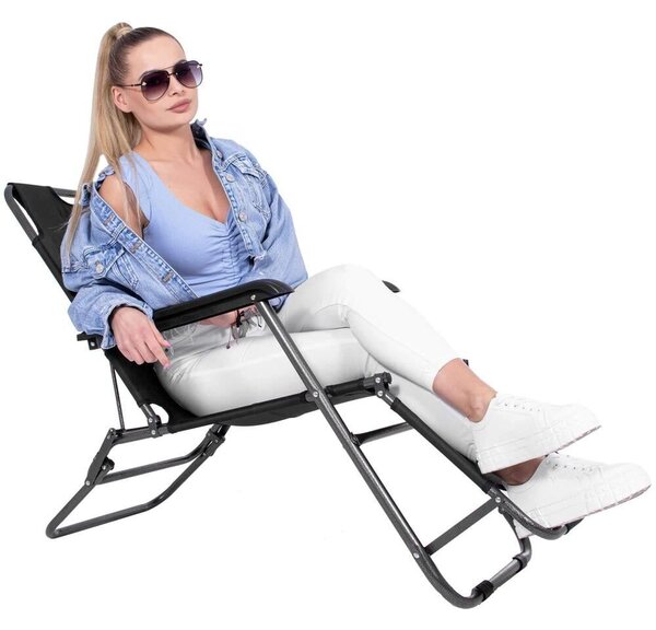 Összecsukható relax nulla gravitációs napozóágy, állítható, kompakt fém, 80x60x153 cm, könnyen összecsukható, fekete