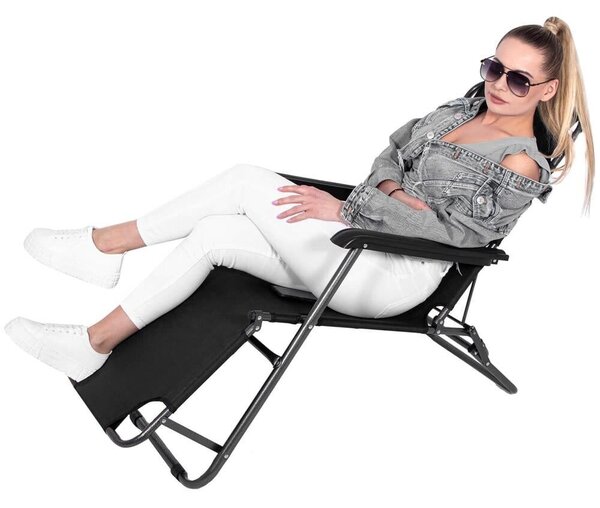 Összecsukható relax nulla gravitációs napozóágy, állítható, kompakt fém, 80x60x153 cm, könnyen összecsukható, fekete