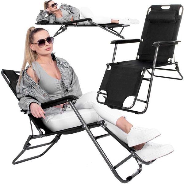 Összecsukható relax nulla gravitációs napozóágy, állítható, kompakt fém, 80x60x153 cm, könnyen összecsukható, fekete