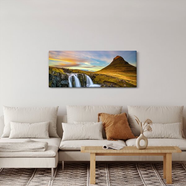 Kép a hegyekről és vízesésekről Izlandon (120x50 cm)