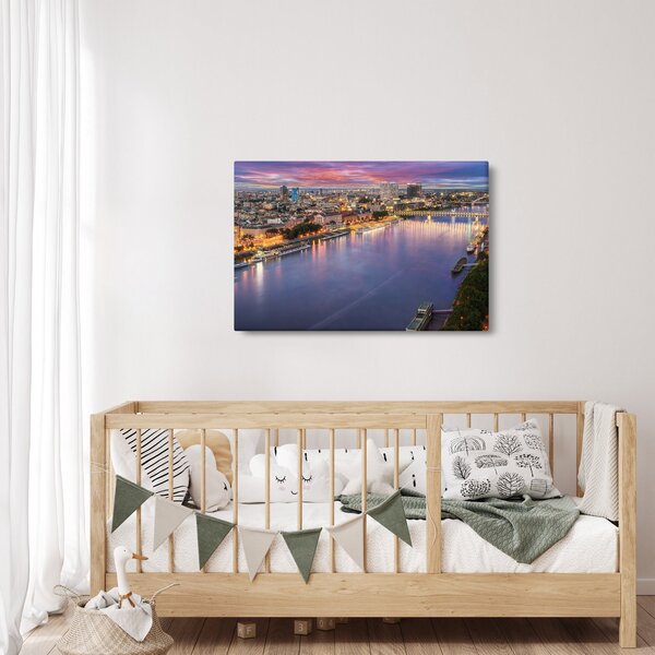 Pozsonyi éjszakai város képe folyóval (90x60 cm)