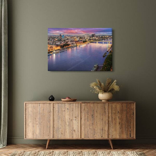 Pozsonyi éjszakai város képe folyóval (90x60 cm)