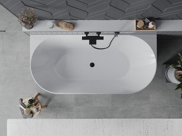 Mexen Oval Slim szabadon álló falhoz állítható kád 170 x 80 cm, fehér, fekete túlfolyó - 52661708000-70