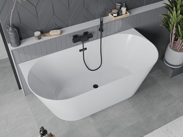 Mexen Oval Slim szabadon álló falhoz állítható kád 170 x 80 cm, fehér, fekete túlfolyó - 52661708000-70