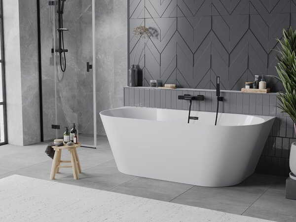 Mexen Oval Slim szabadon álló falhoz állítható kád 170 x 80 cm, fehér, fekete túlfolyó - 52661708000-70