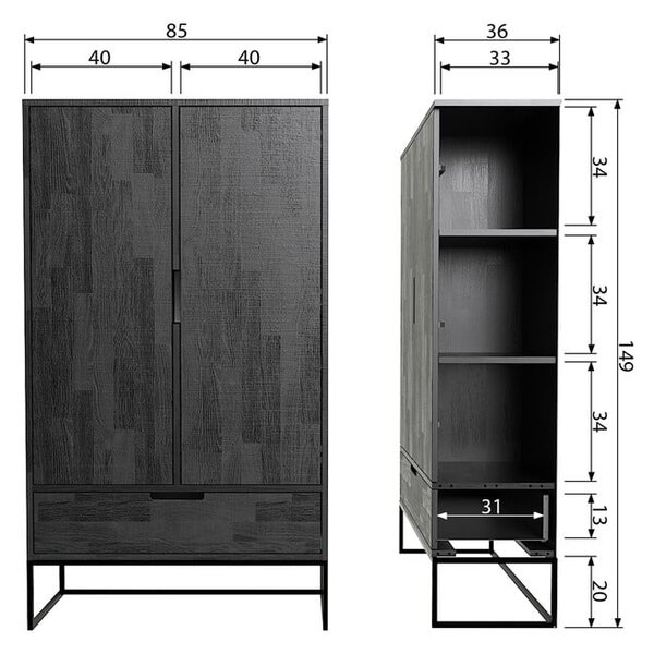 Fekete kőrisfa szekrény 85x149 cm Silas – WOOOD