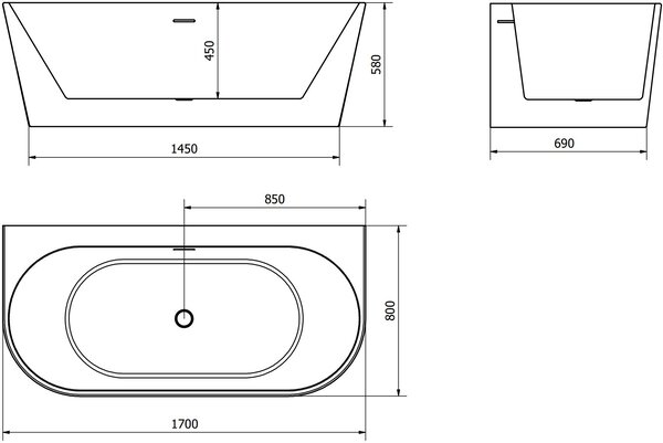 Mexen Oval+ szabadon álló, falhoz közel álló kád 170 x 80 cm, fehér, fehér túlfolyó - 52681708000-20