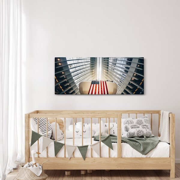 Építkezés az USA zászlóval képe (120x50 cm)