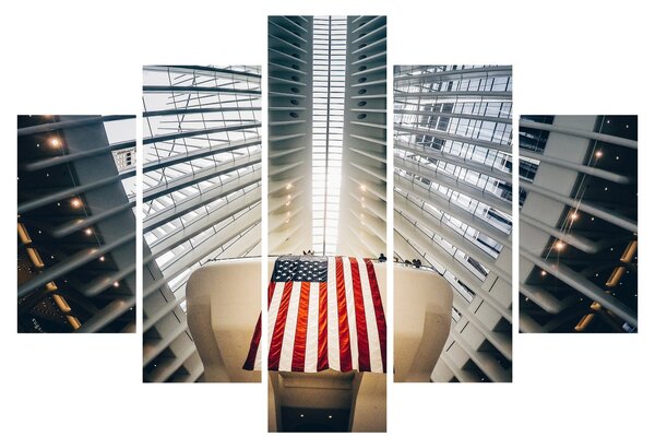 Építkezés az USA zászlóval képe (150x105 cm)
