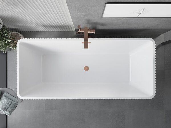 Mexen Tava szabadon álló bordázott kád 170 x 75 cm, fehér, csiszolt réz túlfolyóval - 52851707500-65