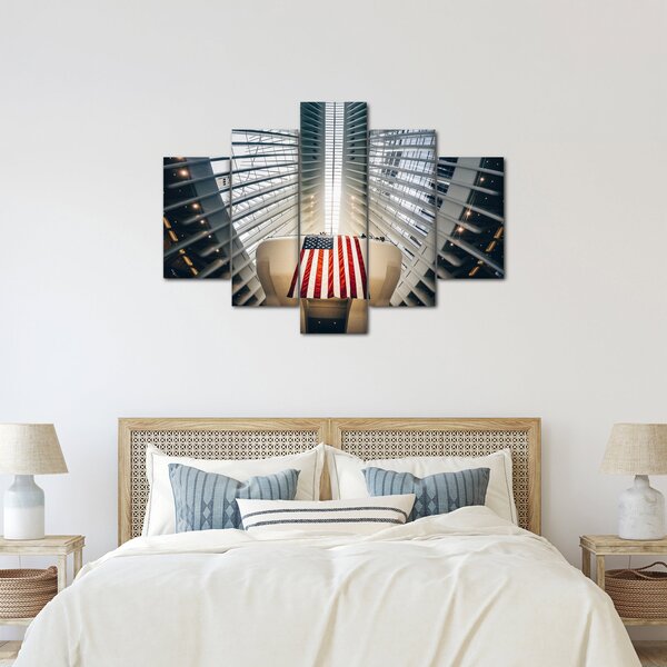 Építkezés az USA zászlóval képe (150x105 cm)