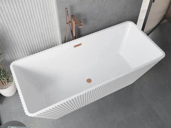 Mexen Tava szabadon álló bordázott kád 170 x 75 cm, fehér, csiszolt réz túlfolyóval - 52851707500-65