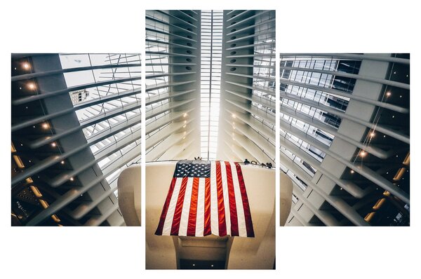 Építkezés az USA zászlóval képe (90x60 cm)