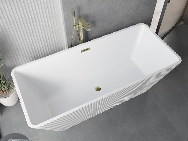 Mexen Tava szabadon álló bordázott kád 170 x 75 cm, fehér, arany túlfolyó - 52851707500-50