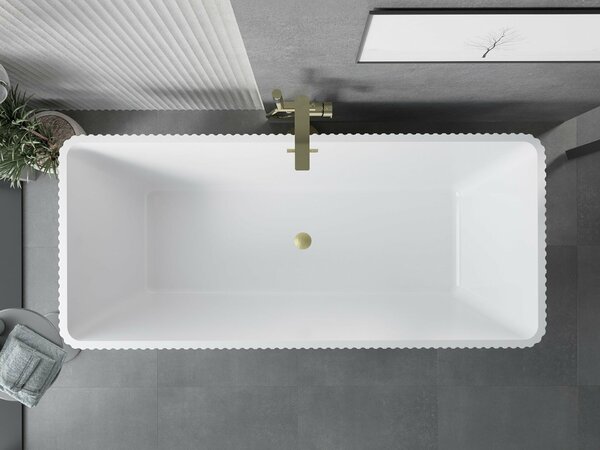 Mexen Tava szabadon álló bordázott kád 170 x 75 cm, fehér, arany szálcsiszolt túlfolyóval - 52851707500-55