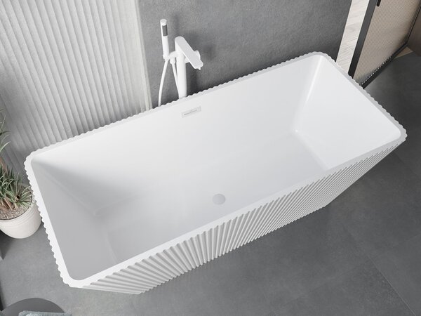 Mexen Tava szabadon álló, bordázott kád 170 x 75 cm, fehér, fehér túlfolyó - 52851707500-20