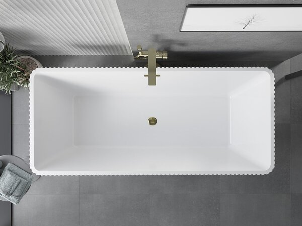 Mexen Tava szabadon álló bordázott kád 170 x 75 cm, fehér, arany túlfolyó - 52851707500-50