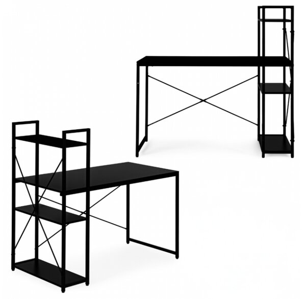 Íróasztal polccal LOFTY 120x60 cm, fekete