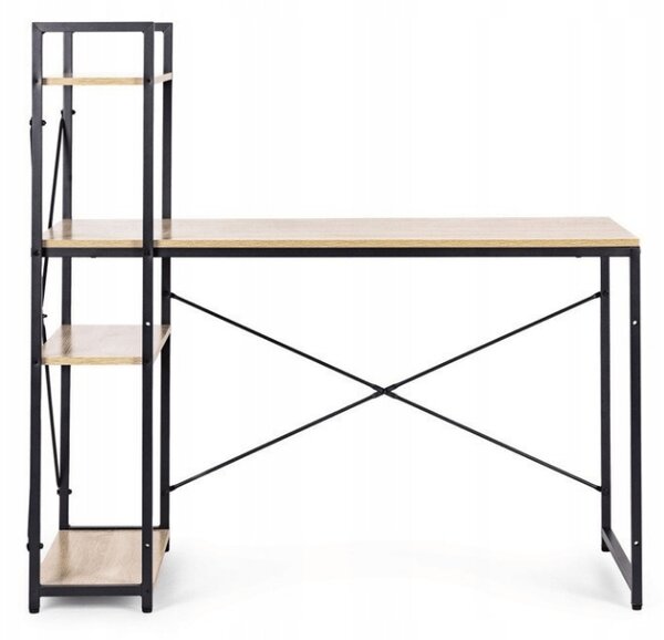 Íróasztal polccal LOFTY 120x60 cm, fekete / tölgy dekoráció