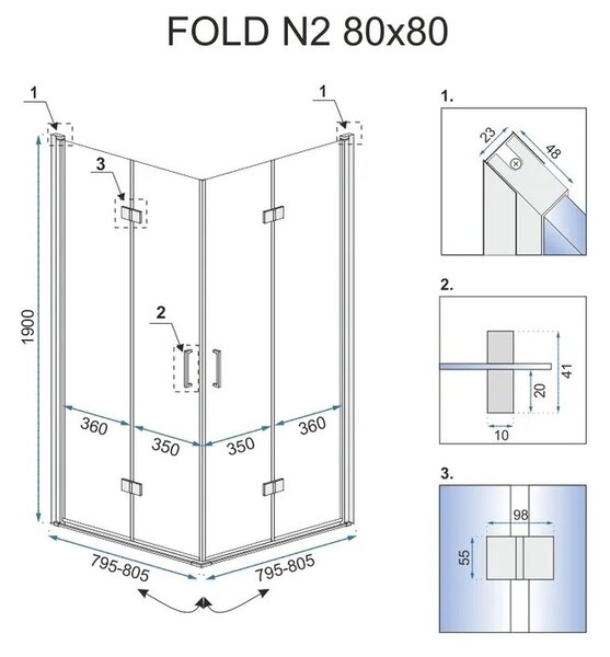 Összecsukható zuhanykabin Rea Fold N2