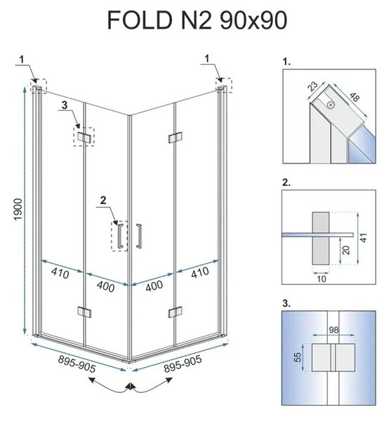 Összecsukható zuhanykabin Rea Fold N2