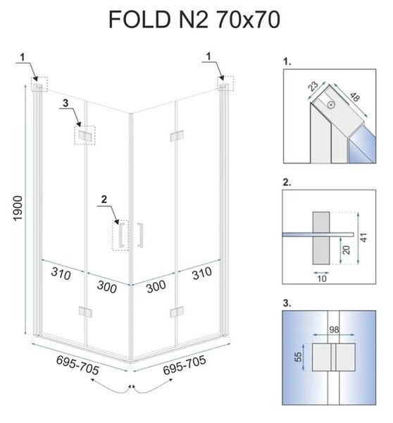 Összecsukható zuhanykabin Rea Fold N2