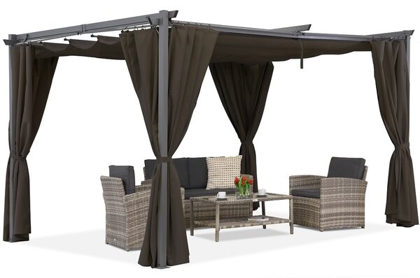 Barna La Palma 3x4m terasz pergola Garden Point függönyökkel