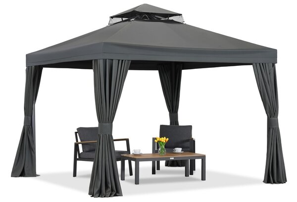 Antracit kerti pavilon függönyökkel Valencia 3x3m Garden Point