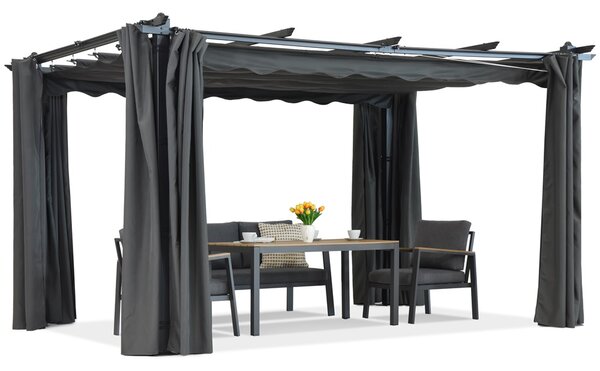 Barbados 3x3 m-es terasz pergola Garden Point antracit függönyökkel