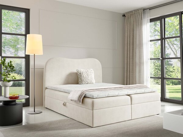 AMBRA LUX kárpitozott boxspring ágy ágyneműtartóval 160x200 - krémszín