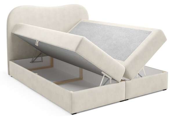 AMBRA LUX kárpitozott boxspring ágy ágyneműtartóval 160x200 - krémszín