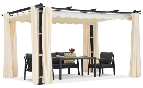 Barbados 3x3 m terasz pergola Garden Point függönyökkel antracit bézs színben