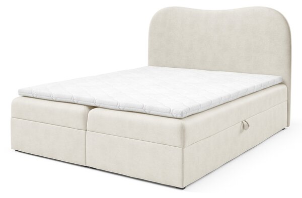 AMBRA LUX kárpitozott boxspring ágy ágyneműtartóval 160x200 - krémszín