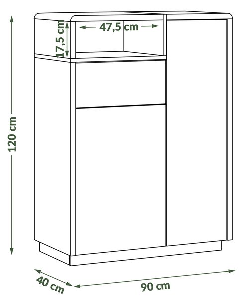 Mazzoni FOLK K-90 komód Antracitszürke (Sötétszürke)/Artisan Tölgy - MODERN NAPPALIBA/SZOBÁBA