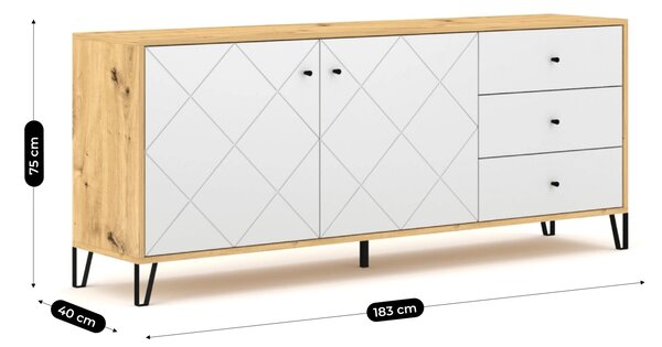 BACARDI komód 183 cm, artisan tölgy/fehér