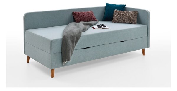 Világoskék kárpitozott egyszemélyes ágy tárolóhellyel 90x200 cm Cabana – Meise Möbel