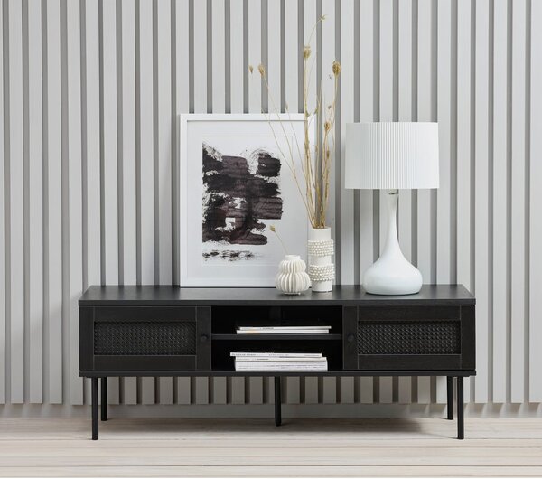 Fekete TV-állvány tölgyfa dekorral 120x43 cm Pensacola – Unique Furniture
