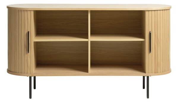 Natúr színű alacsony komód tolóajtóval, tölgyfa dekorral 140x76 cm Nola – Unique Furniture