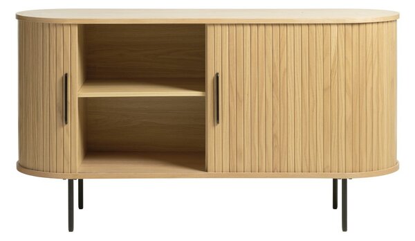 Natúr színű alacsony komód tolóajtóval, tölgyfa dekorral 140x76 cm Nola – Unique Furniture