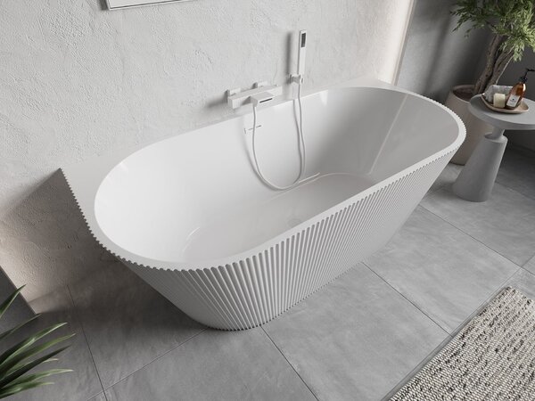 Mexen Oris szabadon álló falra szerelhető bordázott kád 170 x 80 cm, fehér, fehér túlfolyó - 52871708000-20