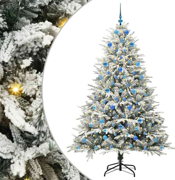 Műfenyő világítással és gömbkészlettel Zöld 210 cm PVC és PE